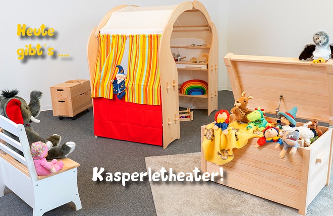 Kinder-Spielständer Lena mit Kasperletheater | Buchenholz | Waldorf-Spielhaus | Schatzhöhle